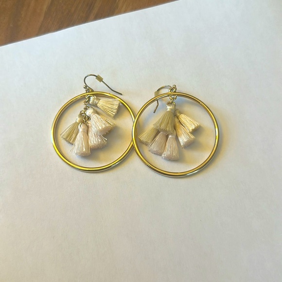 Gold Hoop Dangle Earrings with Blush Tassels - Picture 1 of 2